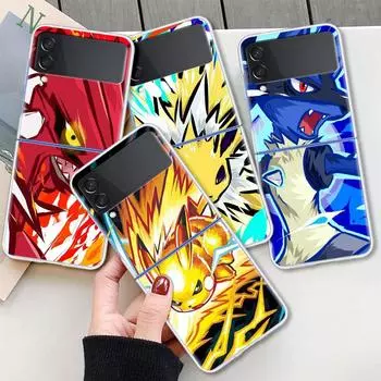 Clear Phone Case For Samsung Galaxy Z Flip 3 5G Hard Cover ZFlip3 Luxury Shockproof Bumper Cases Fundas Anime Cool Pokemon Capas Samsung Z Flip 5G