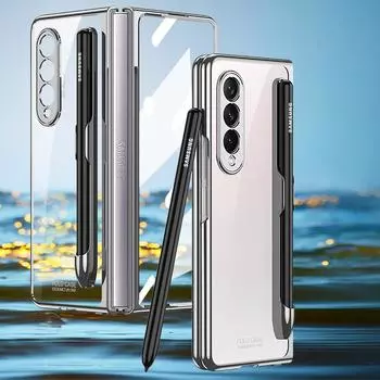Прозрачный чехол с держателем S Pen для Samsung Galaxy Z Fold 3 5G, встроенный защитный чехол для экрана на 360°, чехол без ручки For Z Fold 3 5G 2021