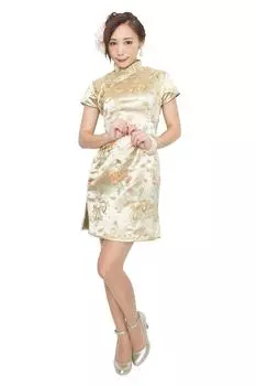 Clearstone Royal China Косплей Хэллоуин Cheongsam платье Мини L Золотая стрекоза/Золото Женское