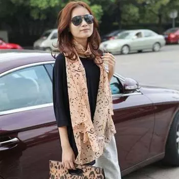 Clef Printed Ladies Gift Accessory Sheet Muffler Shawl Chiffon Silk Scarf Music Note Printed Scarf