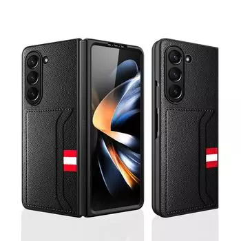 Clemence Leather Phone Case for Samsung Galaxy Z Fold5 Fold4 Fold3 Fold 5 4 3 5G with Card Holder Fall Prevention Cover Galaxy Z Fold3 синий