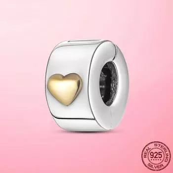 Clip 925 Sterling Silver Gold Color Heart Engraved Charms Clip Fit Original Fashion Bracelet Bangle 925 Silver Diy Jewelry