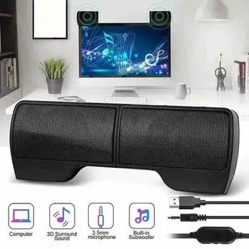 Зажим для компьютерного динамика USB 3,5 мм, провод, регулировка громкости, стереозвук, портативный мини-ноутбук, настольный ПК, звук