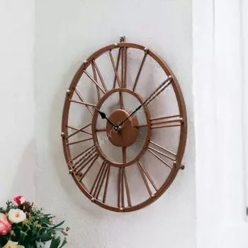 Clock Iron Abstract Analog Wall Clock (38 Cm, Brown, Copper