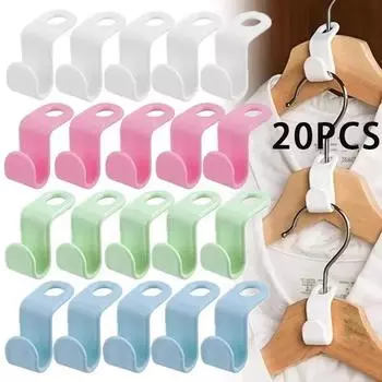 Clothes Hangers Mini Pants Hanger Storage Home Wardrobe Organizer Clothes Space Coat Plastic Up Hook Connector Cascading Save 5PCS белый
