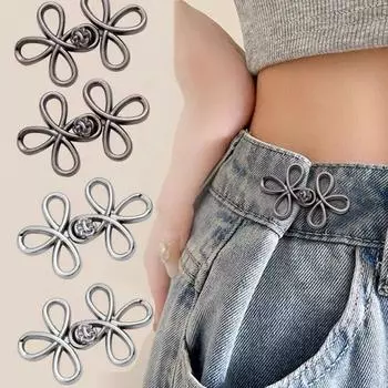 Clover Waist Button Fastener Adjustable Metal Jeans Buttons - Tighteners for Loose Denim, Instant No-Sew for Denim Trousers 1PC