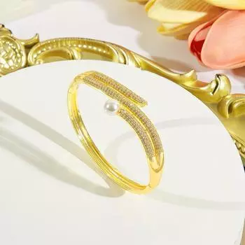 CMM высококачественные шикарные художественные украшения, золотой браслет с фианитом и цирконием, браслет с подвесками, искусственный жемчуг, украшения для банкета, вечеринки, свадьбы, аксессуары для женщин золотой