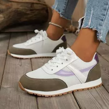 CNMR Women’s Sneakers Casual Flat Lace Up Outdoor Running Tennis Leather Shoes Fashion Printed Breathable Vulcanized Shoes 36 белый