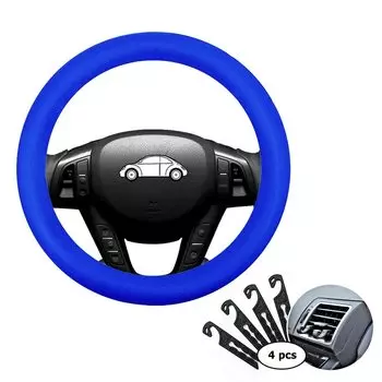 CNYMANY Direct Silicone Auto Steering Wheel Cover 13 ~15 /33~38cm with 4 Vent Hooks Blue