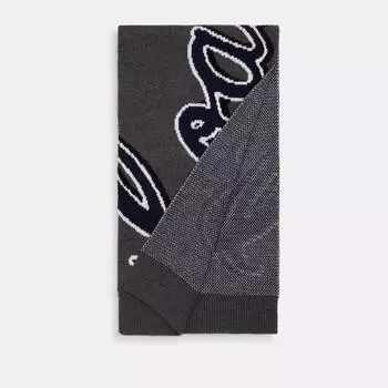 Coach Coach Script Print Knit Muffler Charcoal One Size