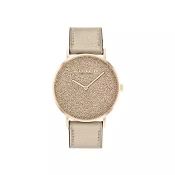 Coach Perry 36mm Round Case Gold Glitter Dial Metallic Gold Leather