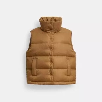 Coach Signature Jacquard Puffer Vest In Recycled Polyamide Chai Medium