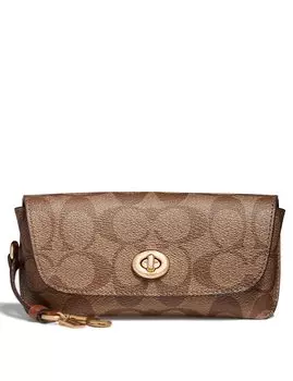 Coach Sunglasses Case Gold Khaki Signature One Size Logo, - - Canvas,