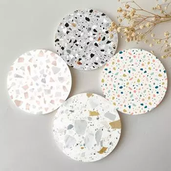 Coasters for Drinks Terrazzo Pattern Coasters Drink Coasters with Cork Base Housewarming Gift for Home Decor Cool Cup Mat