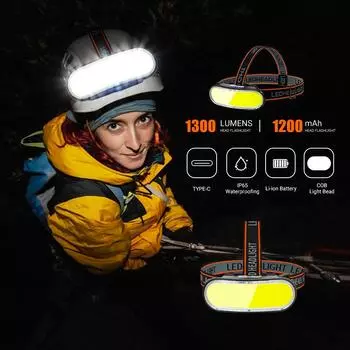 COB Headlamp Headlight Перезаряжаемый рабочий фонарь COB 230 градусов широкоугольный 5 режимов прожектор Headlight для ночи