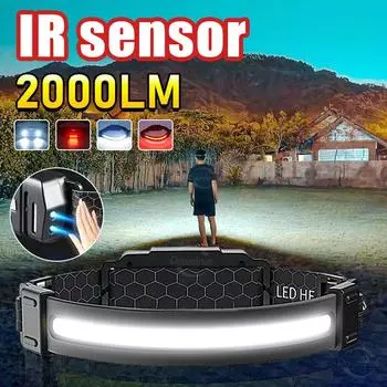 COB LED Headlamp Induction Head Lamp Встроенный аккумулятор USB перезаряжаемый Head Lamp Outdoor Camping Lamp Sensor Headlight built in battery