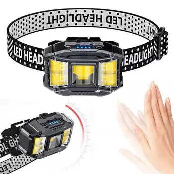 COB LED уличный налобный фонарь с зарядкой через USB, налобный фонарик с дисплеем мощности, мощный налобный фонарь для ночной рыбалки на открытом воздухе UNITED KINGDOM