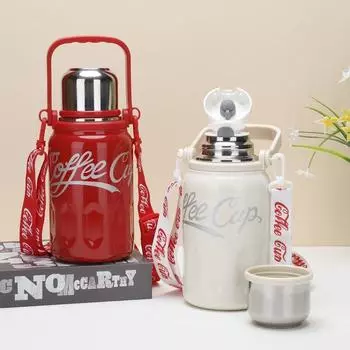 Coca-Cola Та же большая емкость из нержавеющей стали 316 с изолированной чашкой, портативный рюкзак-чайник для улицы 410ML белый/кофейный