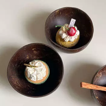 Coconut Bowl Set Leakage Proof Reusable Hand Polished Coconut Shell Bowls for Rice Dessert Salad Breakfast