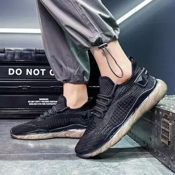 Coconut men s shoes 2024 new trendy shoes men s summer thin breathable mesh running shoes fly-woven sports shoes men 39 чёрный