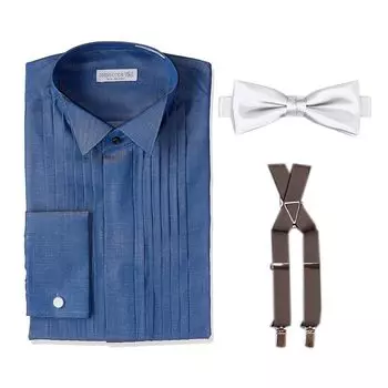 Code groom accessories wing collar bow 40 combinations to choose groom shirt blue bow black beige LL [Dress 101] 3-piece set, shirt, tie, suspenders,