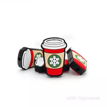 Coffee Cup Silicone Focal Beads Penbeads. pack 10