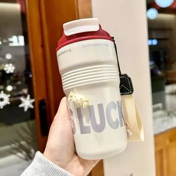 Coffee Cup Stainless Steel Thermos Cup Outdoor High-looking Male and Female Student Straw Cup Gift Cup 480ml