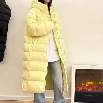 Cold-resistant goose down thickened large quilt down jacket women s long 2024 new fashion gutless direct charging puff jacket tide S