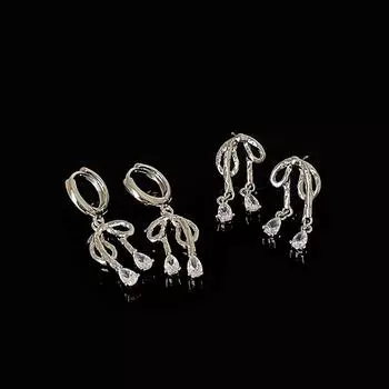 Cold Wind Metal Liquid Bow Zircon Ear Buckle Female Sweet Cute Elegant Personality Fashion Earrings
