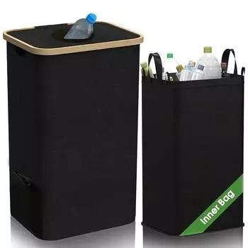 Collapsible Empty Bottle Storage Basket with Lid Removable Tote Bag Bottle Storage Basket Wastewater Bottle Collection Bin чёрный