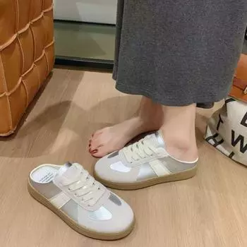 College style beige bag head lazy shoes new one-pedal little white shoes student lace-up versatile platform slippers 35