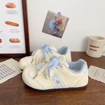 College style cute plaid women s little white shoes autumn new three-color lace-up casual shoes student flat baseplate shoes 35