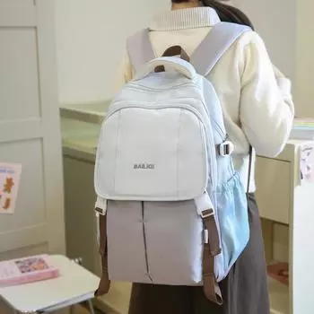 Color Block Student Schoolbag Unisex Backpack Women Large Capacity Backpack синий