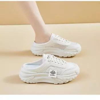 Color matching thick-soled bag head half slippers women s spring and summer mesh casual shoes breathable sports wind outer slippers 35