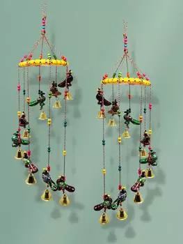 Colored Bell Wind Chime, Door/Wall Hanging Decorative Showpiece/Wall Hanging/Home Dcor/Corporate Gift (Pack of 2, Peacock) Onesize