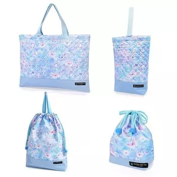COLORFUL CANDY STYLE Quilted Entrance Set Butterfly for Girls Includes a Lesson Shoe Gym Clothes and Cup 4-Piece Kindergarten/School (Moonlight