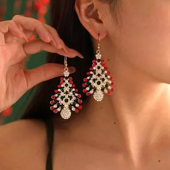 Colorful Diamond-Studded Christmas Tree Earrings for Women – Elegant and Versatile Design CK0584 золотой