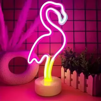 Colorful Flamingo Cactus LED Neon Lights Coconut Tree Pineapple Neon Sign Lamp USB/Battery Power Lamp Room Table Holiday Decor