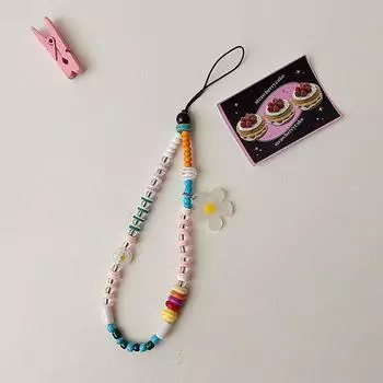 Colorful Flower Beaded Mobile Phone Charm Strap Chain Lanyard Women Girl Jewelry Phone Holder Beads Pendant 14.5cm