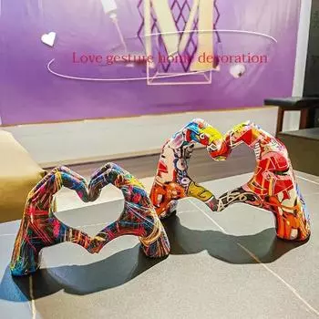 Colorful love gesture ornament, resin craft decoration for home living room desktop and bookshelf, couple, Valentine s Day gift.
