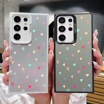 Colorful Love Hearts Pattern Square Phone Case for Samsung S24 S22 Ultra S23 S21 S20 Fe A54 A53 A52 Shockproof Slim Anti-Fall Laser Imd Hard Cover Samsung S24 серый