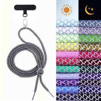 Colorful Plaid Metal Reflective Phone Lanyard Anti-loss Mobile Phone Adjustable Removable Neck Rope Safety Tether Key Chain чёрный