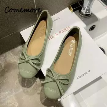 Comemore Ladies Concise Soft Cozy Walking Shoes Comfortable Women Sandals Flat Bow Tie Mujer Zapatos Female Ballet Shallow Shoes 35 зелёный