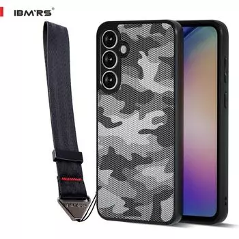 (Comes with wrist strap)IBMRS for Samsung Galaxy S23 FE Case, Camouflage Hard Back Soft edges Shockproof Protective Cover Phone Case lattice camo