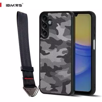 (Comes with wrist strap)IBMRS for Samsung Galaxy A15 5G Case,Shell Lens Protection Back Transparent PC Back Cover +TPC Soft edgesPhone Case Art Camo