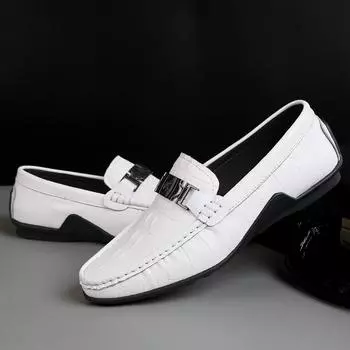 Comfortable Crocodile Pattern Men Loafers Genuine Leather Men Slip on Flats Luxury Brand Soft Driving Shoes Simple Man Moccasins 36 чёрный
