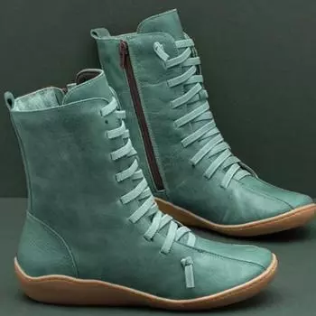 Comfortable New Quality Soft Handmade Flat Shoe Black Work Boots Women Natural Leather Casual Mid-Calf Boots 35 чёрный