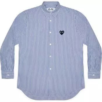 Comme des Garcons Play Black Emblem Striped Button Up Shirt Blue/White Men Streetwear AX-B018-051-1 XL