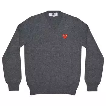 Comme des Garons PLAY Heart Patch V-образный вырез свитер серый мужской топ AZ-N002-051-3 L