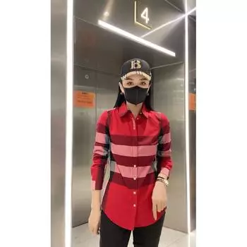 Commuter Long Sleeve Casual Slim-Fit Striped Shirt Red S